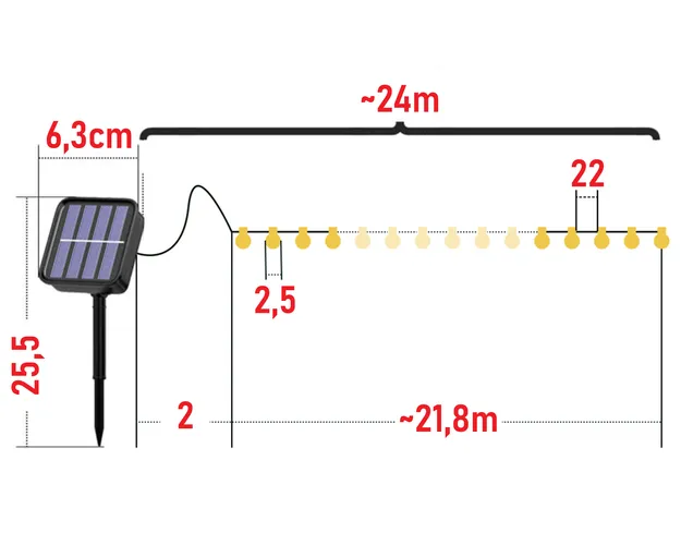 Wymiary solarna girlanda