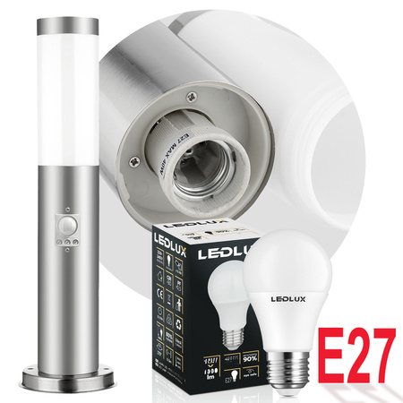 Lampa Ogrodowa Stojąca Słupek E27 LX- 710 INOX 45cm PIR LEDLUX