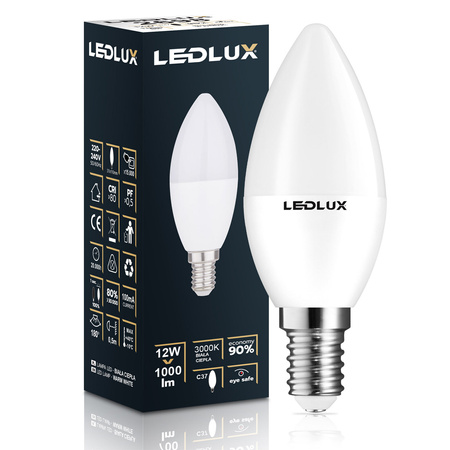 6x Żarówka LED E14 B35 12W = 110W 1000lm 3000K biała ciepła LEDLUX