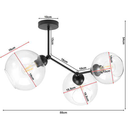 Lampa Sufitowa LX- 1299 Czarna 3x E27 LEDLUX