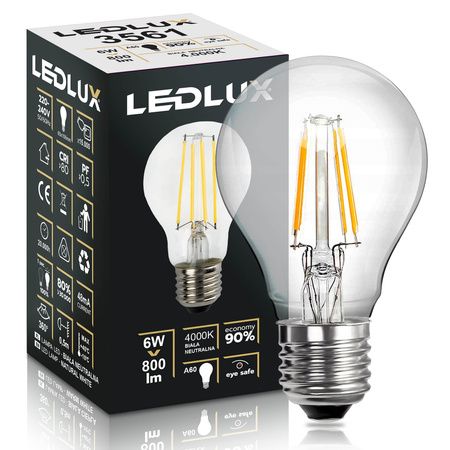 Żarówka LED E27 A60 6W - 50W 800lm 4000K LEDLUX