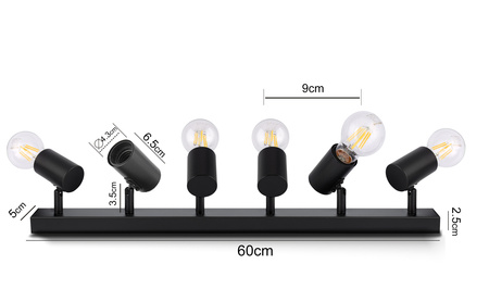 Lampa Sufitowa LED Szyna REGULOWANA LX-1089 6x E27 Listwa LOFT Nowoczesna LEDLUX