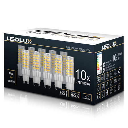 10x Żarówka LED G9 6W = 60W 580lm 6000K LEDLUX