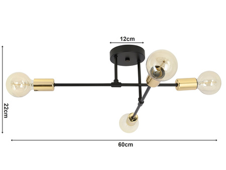 Lampa Sufitowa LX- 1358 Czarna+ Złoto 4x E27 LEDLUX