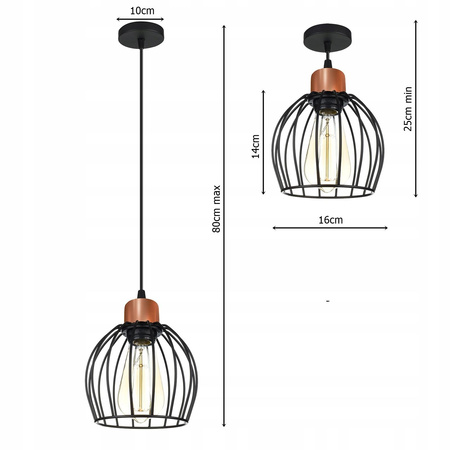 Lampa Wisząca LX- 1047 Czarna + Miedź 1x E27 LEDLUX