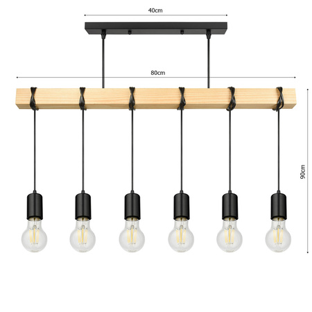 Lampa Wiszaca LX- 1321 Czarna + Drewno 6x E27 LEDLUX