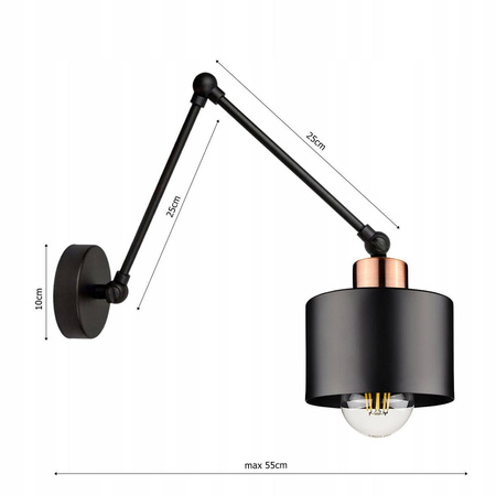 Kinkiet Lampa Ścienna LX- 1202 Czarna + Miedź 1x E27 LEDLUX