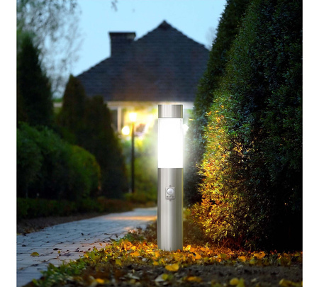 Lampa Ogrodowa Stojąca Słupek E27 LX- 710 INOX 45cm PIR LEDLUX