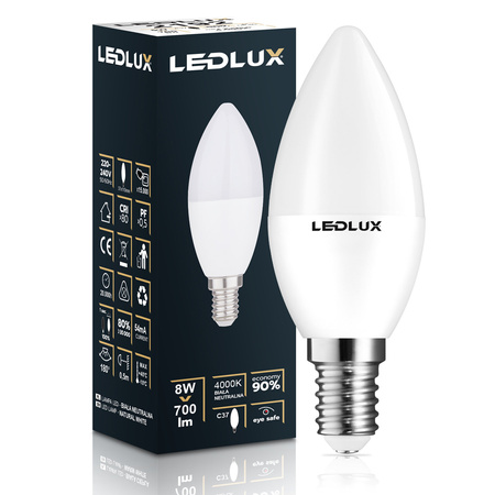 6x Żarówka LED E14 B35 8W = 75W 700lm 4000K biała neutralna LEDLUX