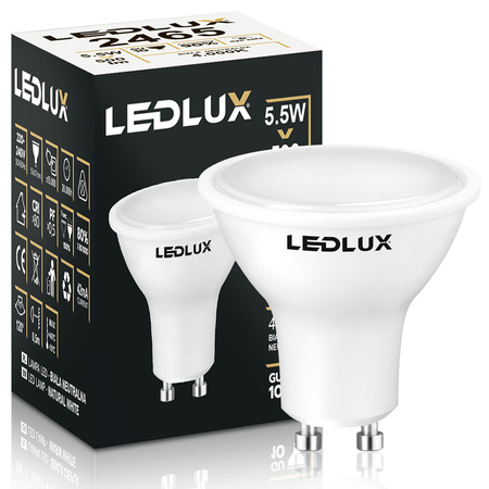 Żarówka LED GU10 5,5W = 50W 500lm 4000K biała neutralna  LEDLUX