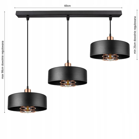 Lampa Wiszaca LX- 1186 Czarna + Miedź 3x E27 LEDLUX