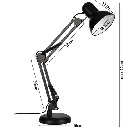 Lampka Nocna Biurkowa Stołowa Kreślarska LX- 1809 Czarna 1x E27 LEDLUX