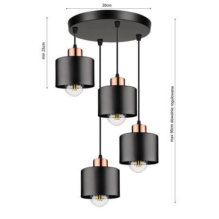 Lampa Wisząca LX- 1103 Czarna + Miedź 4x E27 LEDLUX