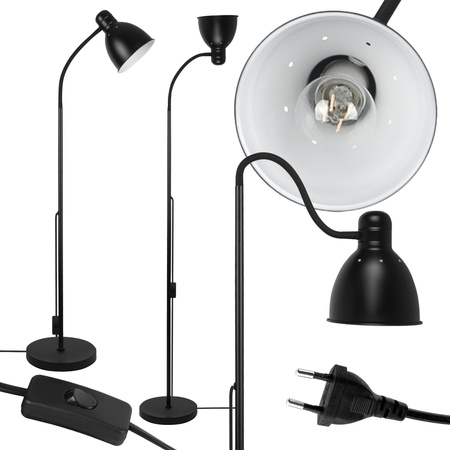 Lampa Podłogowa Czarna Regulowana, Klosz E27 na Elastycznym Ramieniu LPD-002 BLACK E27 LEDLUX