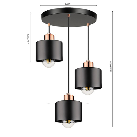 Lampa Wisząca LX- 1039 Czarna + Miedź 3x E27 LEDLUX