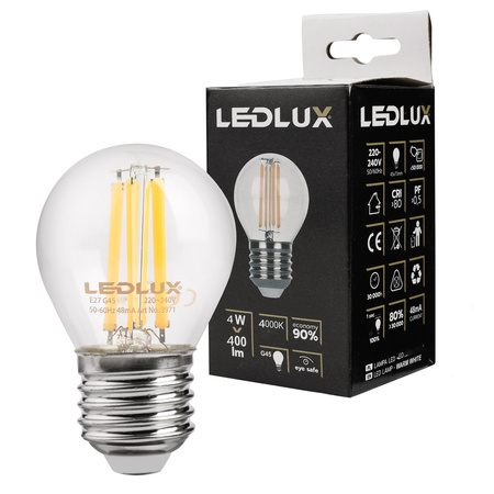 Żarówka LED E27 G45 4W  400lm 4000K biała neutralna LEDLUX