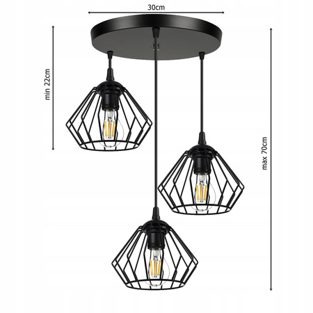 Lampa Wisząca LX- 1055 Czarna 3x E27 LEDLUX