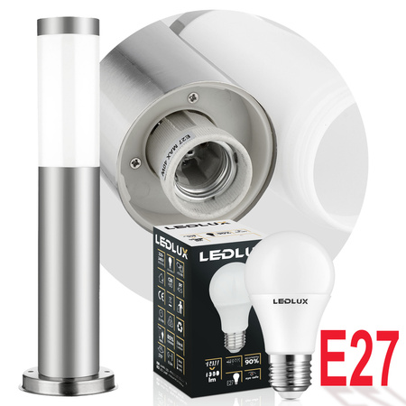 Lampa Ogrodowa Stojąca Słupek E27 LX- 710 Inox 45cm LEDLUX