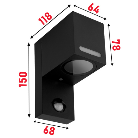 Kinkiet Ogrodowy Lampa Elewacyjna Zewnętrzna LX- 5007 Czarna Z Czujnikiem LEDLUX