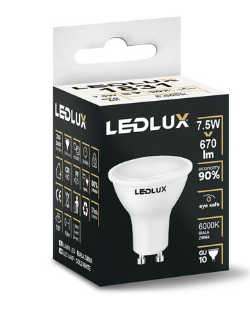 Żarówka LED GU10 7,5W - 70W 670lm 6000K biała zimna  LEDLUX