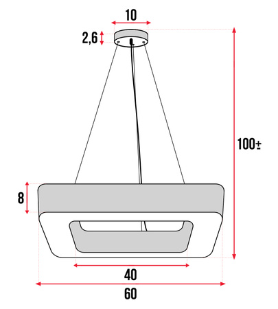 Lampa Sufitowa Wisząca LED Kwadratowa LX- 903 72W Czarna biała neutralna LEDLUX