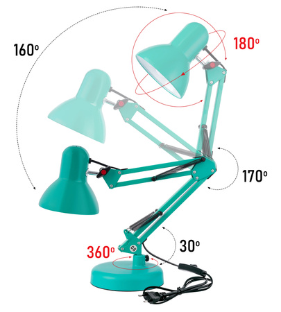 LAMPKA BIURKOWA Biurowa Dziecięca KREŚLARSKA METALOWA LX- 1809 Miętowa 1x E27 LEDLUX