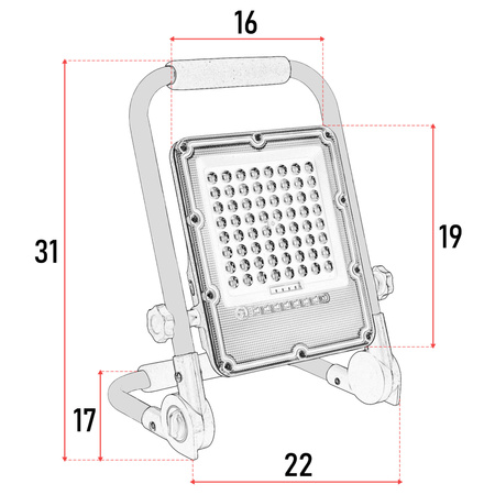 Naświetlacz LED 100W Halogen Budowlany Roboczy Na Stojaku Bateria+Ładowarka LNA-04 LEDLUX