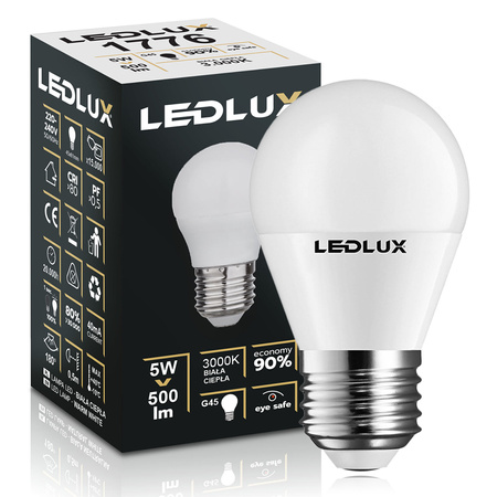 Żarówka LED E27 G45 5W = 50W 500lm 3000K biała ciepła LEDLUX