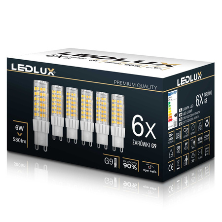 6x Żarówka LED G9 6W = 60W 580lm 3000K biała ciepła LEDLUX