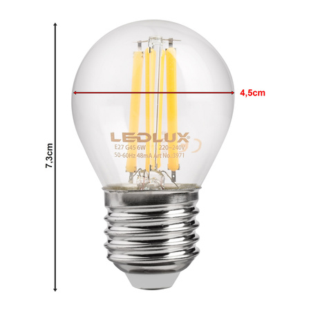 Żarówka LED E27 G45 4W  400lm 3000K biała ciepła LEDLUX