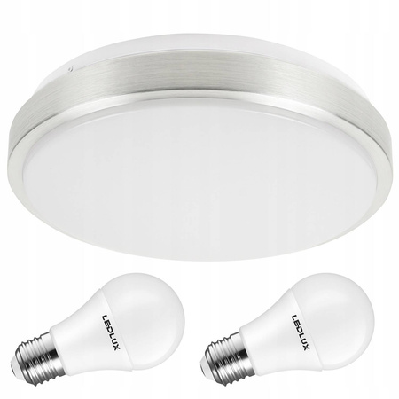 Zestaw Plafon Lampa Sufitowa LX- 923 Biała-Srebrna + 2x Żarowka LED E27 A60 10W=100W 1000lm 3000K LEDLUX