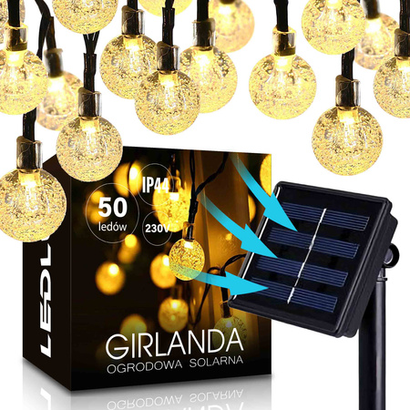 Girlanda Solarna 13m 50 LED Kulki Dekoracja Ogrodu Oświetlenie Zewnętrzne LSOL-038 LEDLUX