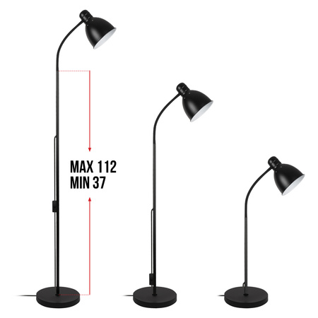 Lampa Podłogowa Czarna Regulowana, Klosz E27 na Elastycznym Ramieniu LPD-002 BLACK E27 LEDLUX