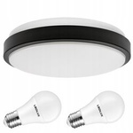 Zestaw Plafon Lampa Sufitowa LX- 924 Biały-Czarny + 2x Żarówka LED E27 A60 10W = 100W 1000lm 4000K LEDLUX