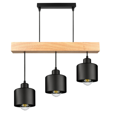 Lampa Wiszaca LX- 1367 Czarna + Drewno 3x E27 LEDLUX