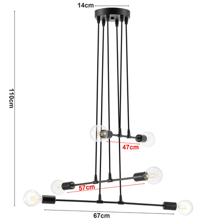 Lampa Wisząca LX- 1397 Czarna 6x E27 LEDLUX