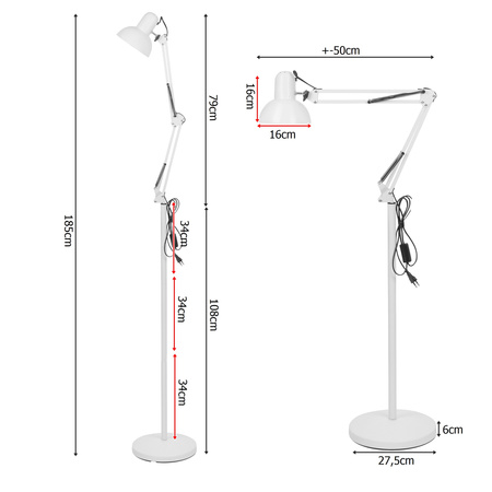 Lampa stojąca Podłogowa BIAŁA LPD-001 E27 Kreślarska Stabilna Regulowana LEDLUX