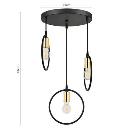 Lampa Wisząca LX-1361 Czarna+ Złoto 3x E27 LEDLUX