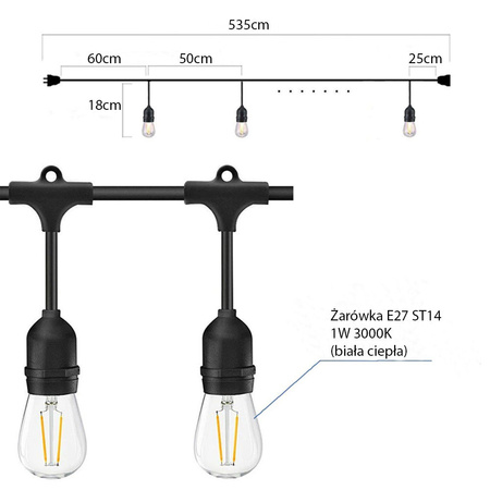 Girlanda świetlna LED Ogrodowa 5m 10x E27 LEDLUX