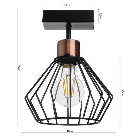 Lampa Sufitowa LX- 1021 Czarna + Miedź 1x E27 LEDLUX