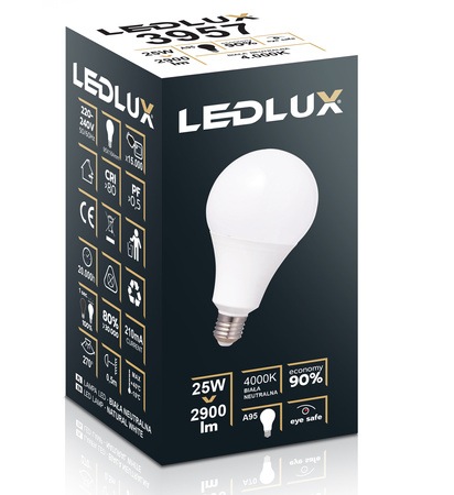 Żarówka LED E27 A95 25W = 170W 2900lm 4000K biała neutralna LEDLUX