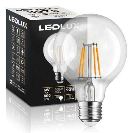 Żarówka LED E27 A80 6W = 50W 800lm 3000K biała ciepła LEDLUX