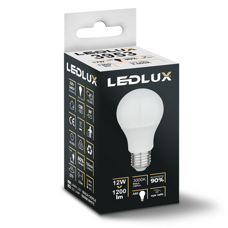 Żarówka LED E27 A65 12W = 110W 1200lm 3000K biała ciepła LEDLUX