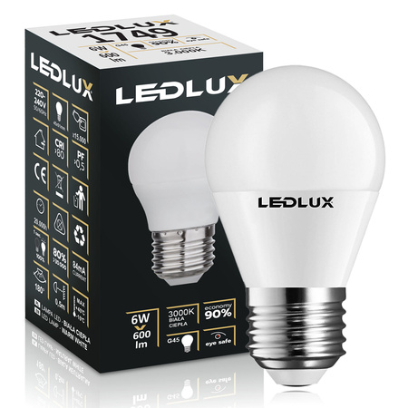 Żarówka LED E27 G45 6W = 60W 600lm 3000K  biała ciepła LEDLUX