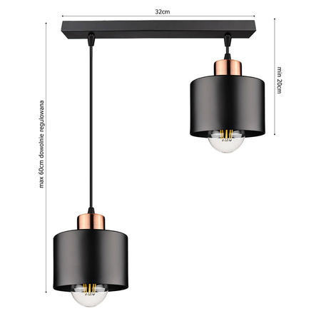 Lampa Sufitowa LX- 1067 Czarna + Miedź 2x E27