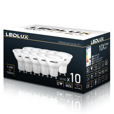 10x Żarówka LED GU10 1,5W = 20W 130lm 3000K LEDLUX