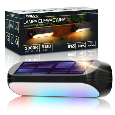 Lampa Solarna LED Elewacyjna Schodowa Ogrodowa Wodoodporna Kinkiet+RGB LSOL-032 LEDLUX