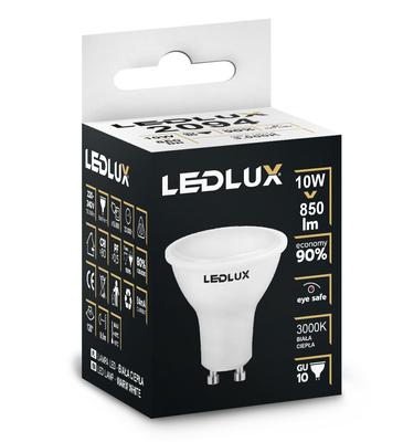 Żarówka LED GU10 10W = 90W 850lm 4000K LEDLUX