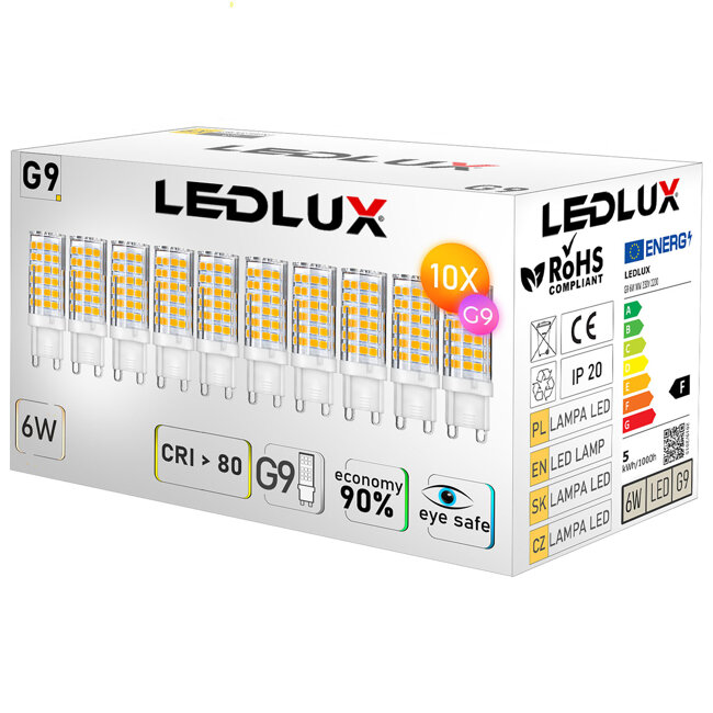 10x Żarówka LED G9 6W = 60W 580lm 6000K LEDLUX