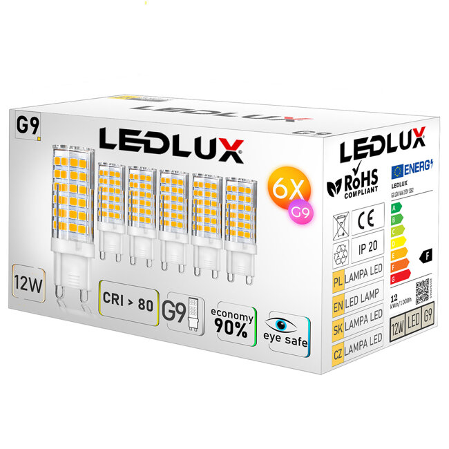 6x Żarówka LED G9 12W = 95W 1080lm 3000K LEDLUX